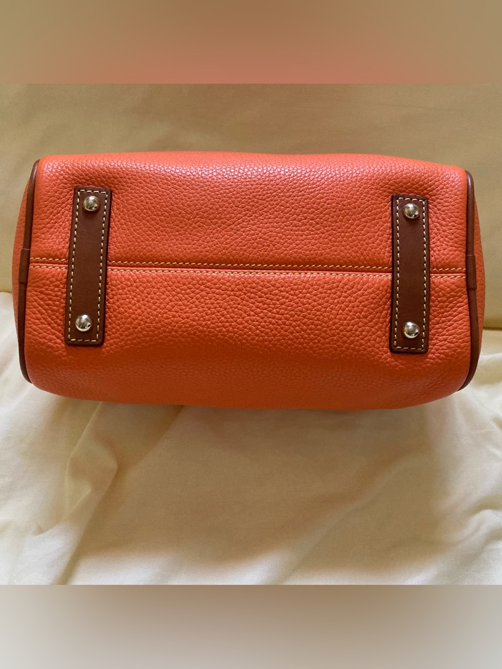 Dooney and Burke barrel Orange Leather Top-Handle Satchel with Brown Accents - Picture 7 of 13